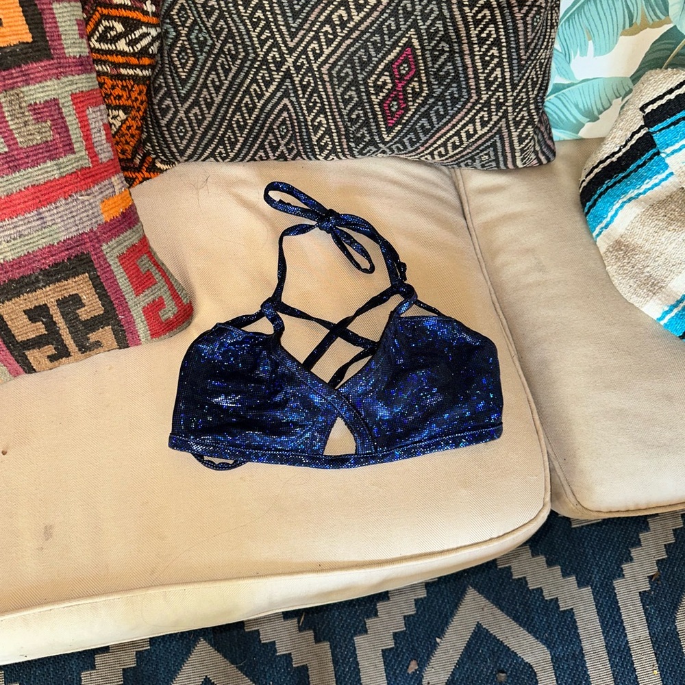 Glittery shimmer blue pole dance top Bralette halter